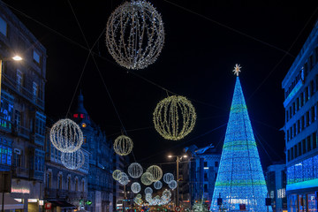 Christmas decoration and lights of the city of Vigo - obrazy, fototapety, plakaty