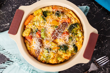 omelet with vegetables. Top view.