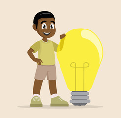 Cartoon character, African Boy and his big idea.