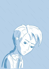 boy beeing miserable in the rain