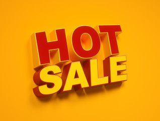 Hot sale logo, Hot Sale Banner, Discount 50%, red yellow banner, sale market label, special offer. 3d Rendering.