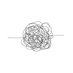 Abstract scribble, chaos doodle line. Hand drawing insane tangled scribble clew. Vector icon isolated on white background.