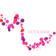 Multicolored curve wave of circles. Randomly scattered colored bubbles. Childish vibrant round dots on white background for decoration. Vector illustration.