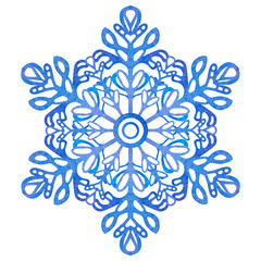 Fototapeta na wymiar Blue snowflake isolated on a white background. Winter illustration for christmas decoration