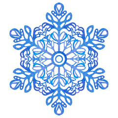 Blue snowflake isolated on a white background. Winter illustration for christmas decoration