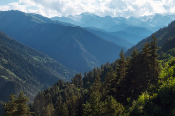 Sunny day in mountains of Svaneti Georgia