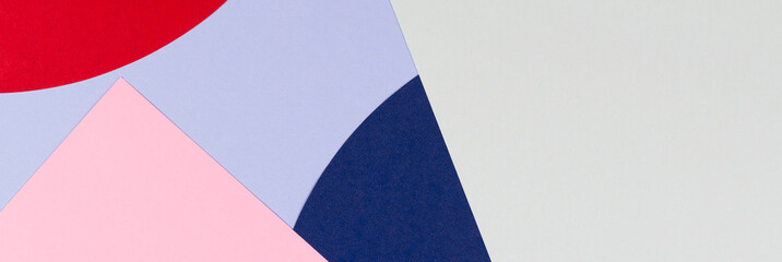 Abstract colored paper texture background. Minimal geometric shapes and lines in pastel blue, light pink, green.red and navy colours