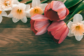 Vintage wooden texture background with flowers