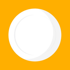 Fototapeta premium White empty dish top view isolated on yellow background