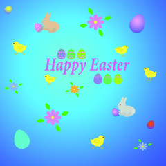 Easter icons set on a colored background. Easter card.