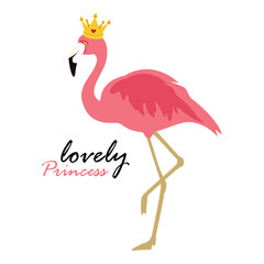 Cute Little Lovely Princess Background with Pink Flamingo Vector Illustration