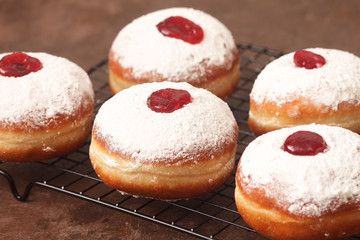 Jewish holiday hannukah symbols - donuts with jam