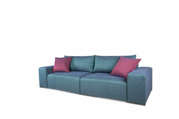 Sofa double green with board cushions and chrome insert