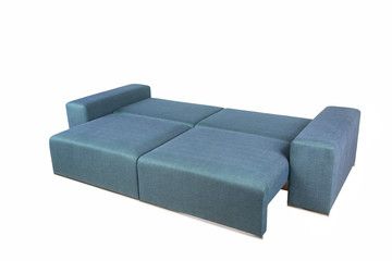 Sofa green, texture, spread into a sleeping place with chrome legs