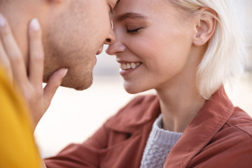 Two people preparing for their first kiss