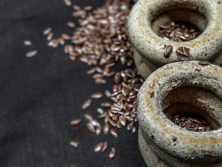 Flax seeds brown and dried wholegrain wheat flour grade 1 and flax