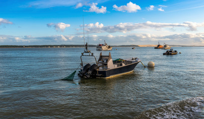 Boats in the Arcachon Basin in Gironde, Nouvelle-Aquitaine, France