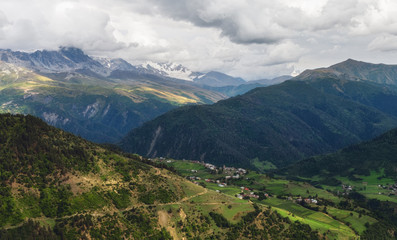 Fototapeta premium Beautiful summer landscape with mountains of Svaneti Georgia with valley and woods