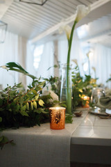 candle and table setup, hospitality