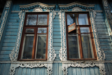 Windows of one of the houses in the historical part of the city.