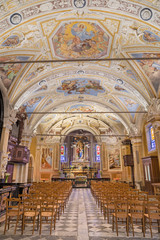 Fototapeta na wymiar OSSUCCIO, ITALY - MAY 8, 2015: The nave of baroque church Sacro Monte della Beata Vergine del Soccorso with the frescoes by Salvatore Pozzi di Puria (1595 – 1681).