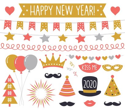 New Year 2020 vector photo booth props and decoration