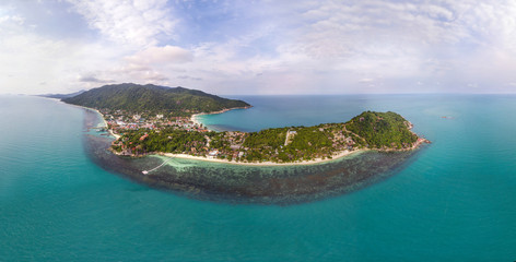 panoramic view from the air on the coastline of Koh Phangan island. Thailand