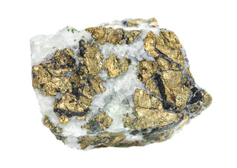 Chalcopyrite in quartz isolated on white