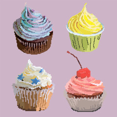 Appetizing pixel vector cupcakes