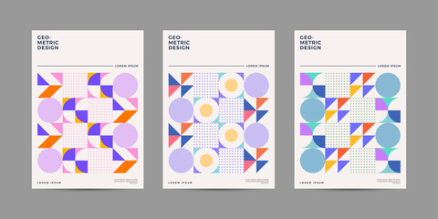 Placard templates set with Geometric shapes, Retro geometric style flat and line design elements. Retro art for covers, banners, flyers and posters. Eps10 vector illustrations