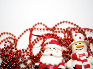 santa claus and snowman christmas decoration on white background