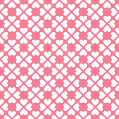 Vector seamless geometric pattern with hearts in pink colors. Cute background - Valentines day design