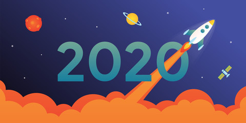 New Year 2020 with Rocket Background