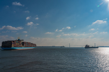 Cargo ship in entrance to the Port of New York