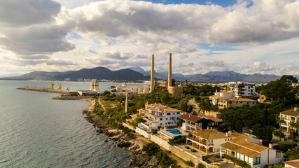 cargo port and old factory in Alcudia mallorca spain