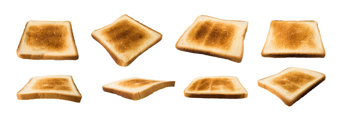 Collection of bread toasts isolated on white background