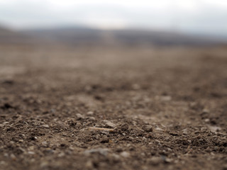 plowed field in spring close up