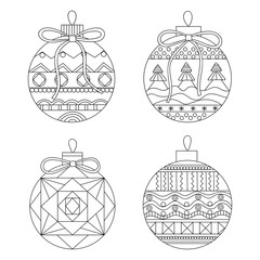 Vector vintage Christmas ball, New Year freehand decoration element. Artistic patterned illustration for adult coloring book pages, books, art therapy. Isolated zentangle doodling symbol.