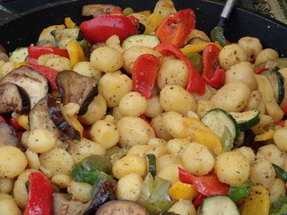 mixed salads on a frying pan