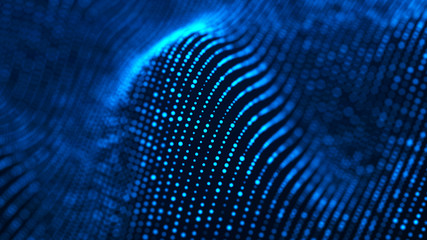 Digital technology background. Dynamic wave of glowing particles. Abstract background. 3d rendering.