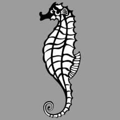 stylized image in black and white, sea Horse, isolate