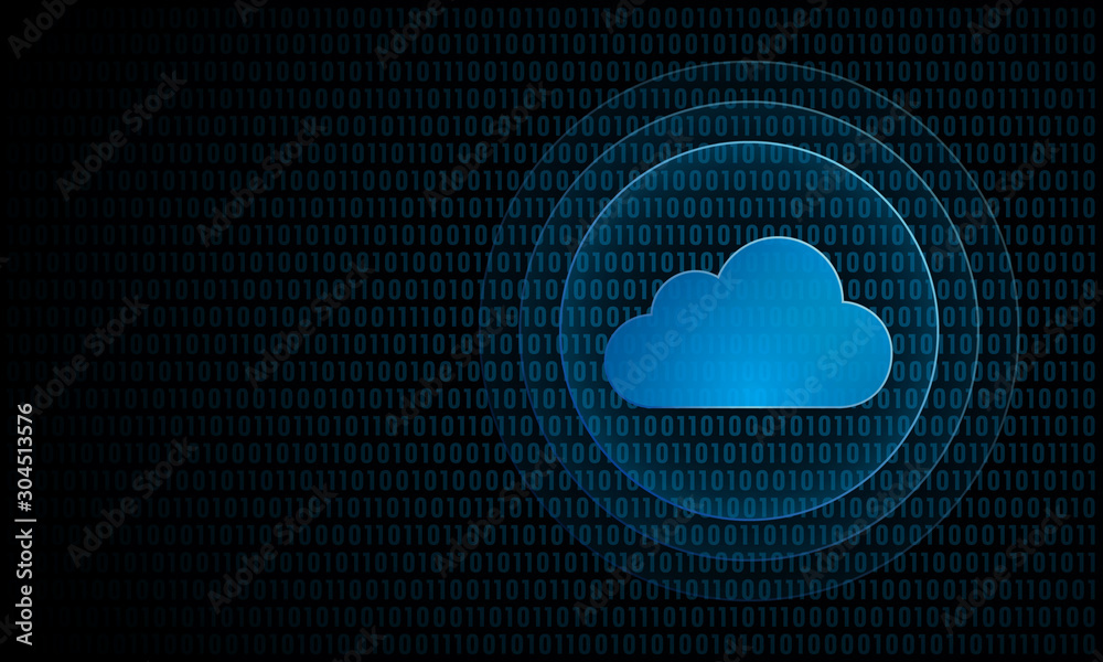 Poster digital cloud computing with ripples ''pulse effect'' technology symbol