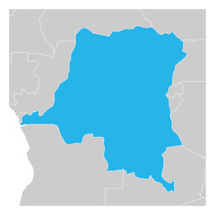 Obraz premium Map of Democratic Republic of the Congo green highlighted with neighbor countries