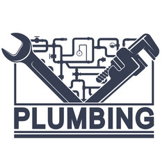 Wrench and water pipe symbol for plumbing repair