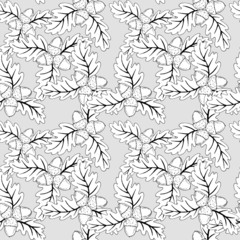 seamless pattern, acorns with leaves in black and white, coloring antistress