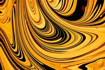 Abstract liquid gold background. Vibrant swirl pattern, stains of caramel paint