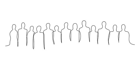 Continuous one line silhouette of a crowd of people. Vector illustration.