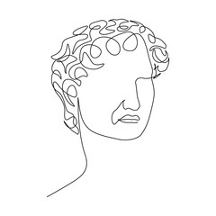 Continuous one line face of the statue of David. Vector illustration.