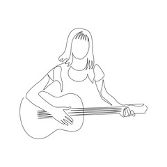 Continuous one line woman with a guitar. Vector illustration.