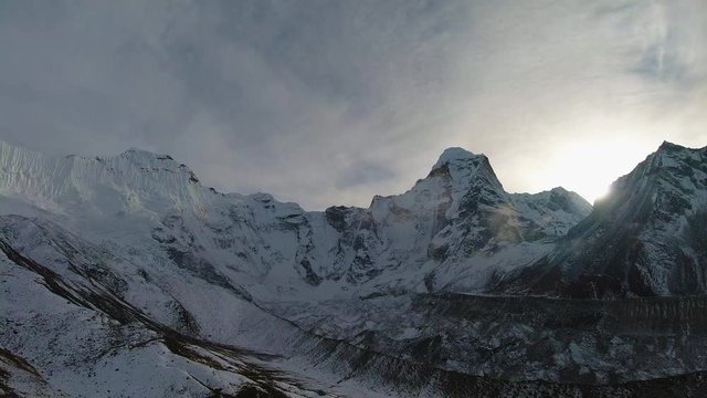 Ama Dablam Mountain. Himalaya, Nepal. Timelapse at Sunset